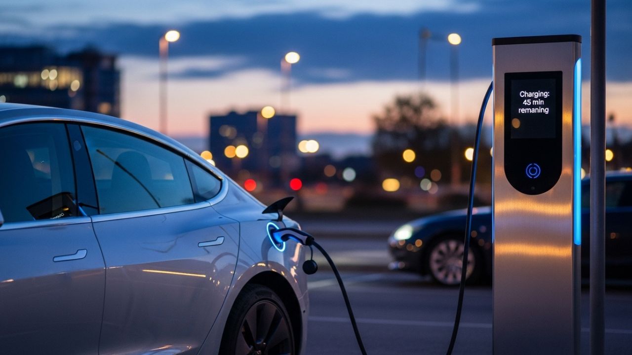 electric car at a charging station