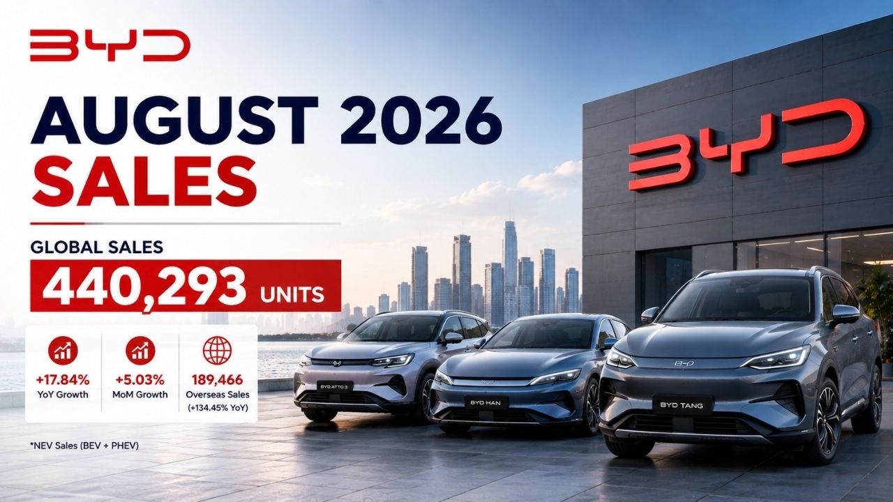 BYD August 2026 Sales: 440,293 NEVs Sold Globally, Up 17.84% YoY
